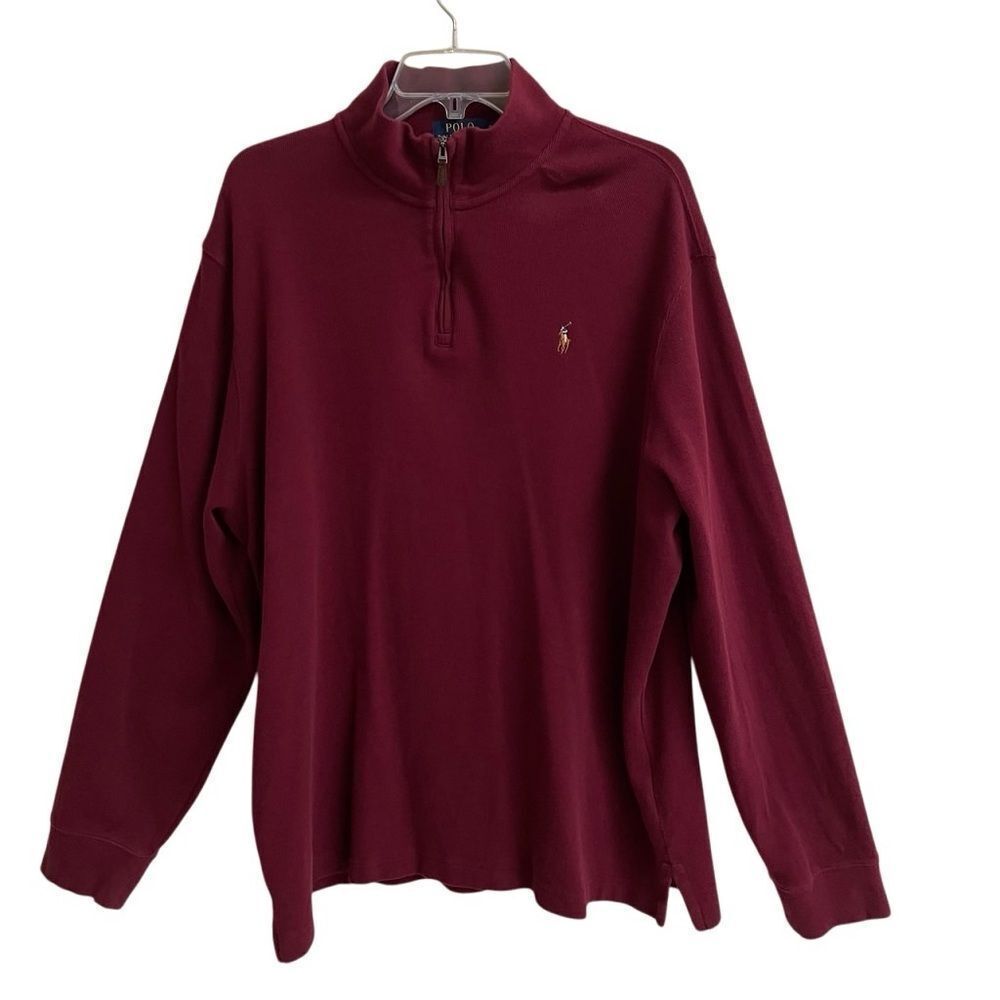 Polo Ralph Lauren Estate Rib long sleeve polo Mens XL 1/4 zip pullover cranberry